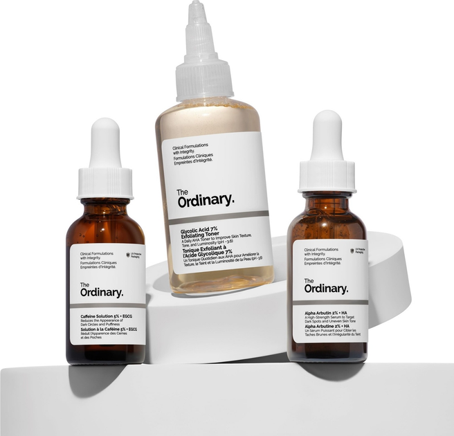 Zestaw do pielęgnacji twarzy The Ordinary The Bright Tonik złuszczający Glycolic Acid 7% 100 ml + Serum Alpha Arbutin 2% + HA 30 ml + Serum pod oczy Caffeine Solution 5% + EGCG 30 ml (769915233322) - obraz 4