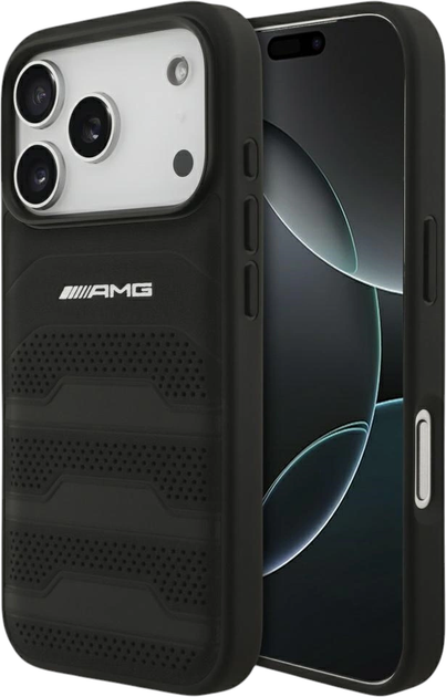 Etui plecki AMG Leather Debossed Lines Logo Case do Apple iPhone 17 Pro Max Black (AMHCP17XGSEBK) - obraz 1