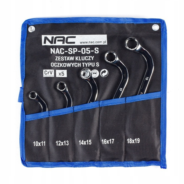 Zestaw kluczy oczkowych Nac 5 szt typu S rozmiar 10- 19 mm + etui (NAC-SP-05-S) - obraz 1