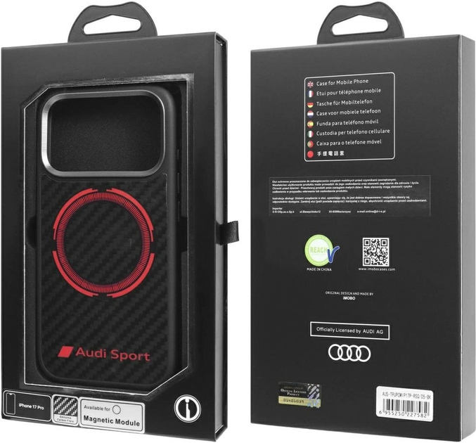Etui plecki Audi RSQ Carbon Fiber Sport Red Circle MagSafe do Apple iPhone 17 Pro Black (AUS-TPUPCMIP17P-RSQ/D5-BK) - obraz 10