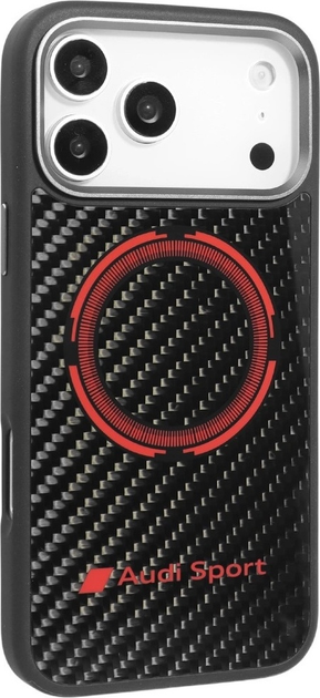 Etui plecki Audi RSQ Carbon Fiber Sport Red Circle MagSafe do Apple iPhone 17 Pro Max Black (AUS-TPUPCMIP17PM-RSQ/D5-BK) - obraz 2