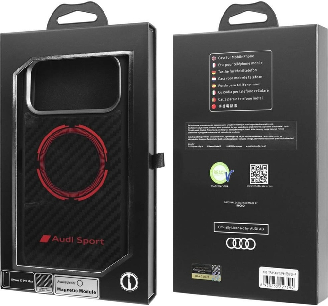 Etui plecki Audi RSQ Carbon Fiber Sport Red Circle MagSafe do Apple iPhone 17 Pro Max Black (AUS-TPUPCMIP17PM-RSQ/D5-BK) - obraz 9