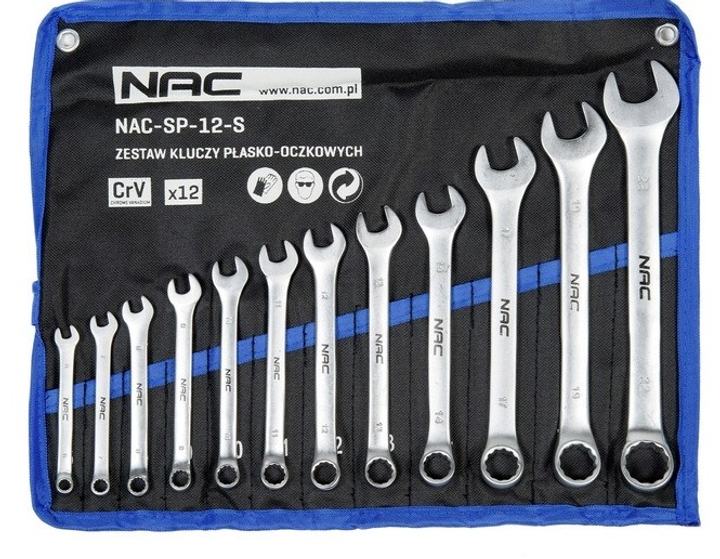 Zestaw kluczy płasko-oczkowych Nac 12 szt  6 - 22 mm + etui (NAC SP-12-S) - obraz 1
