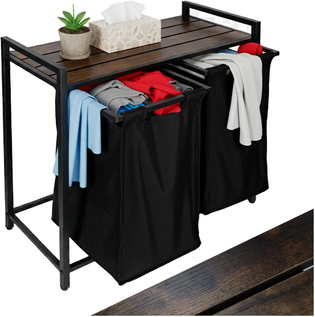 Kosz na pranie Ikonka 2 komory z półką 92 l (5903039766860) - obraz 9