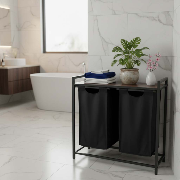 Kosz na pranie Ikonka 2 komory z półką 92 l (5903039766860) - obraz 14