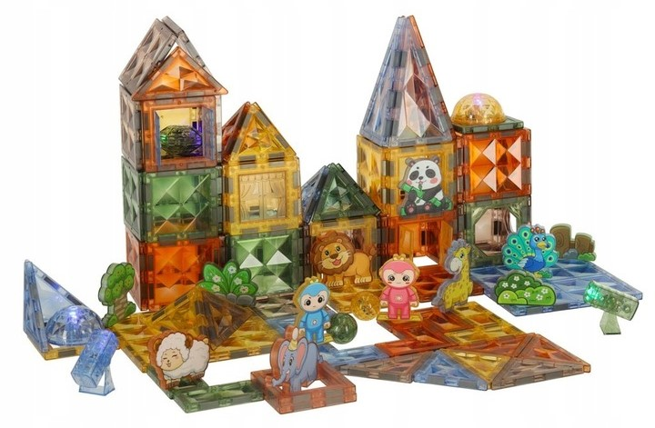 Klocki magnetyczne świecące KIK Light Magnetic Blocks Animal Paradice 124 elementy (5903039752696) - obraz 3