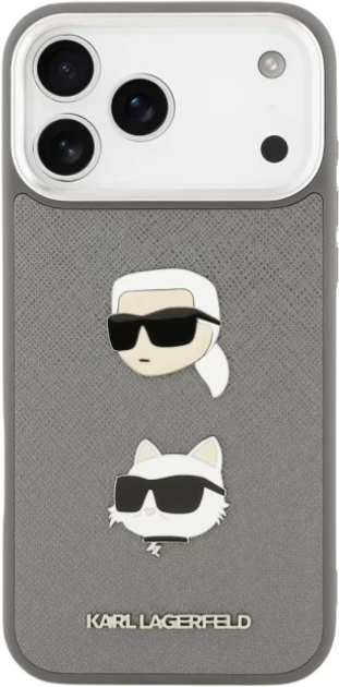 Панель Karl Lagerfeld FW Grained Karl & Choupette Heads Pins do Apple iPhone 17 Pro Max Grey (3666339494841) - зображення 4