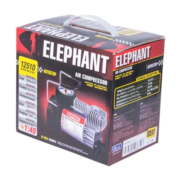 Автомобильный компрессор ELEPHANT 150psi 14Amp 37 л КА-12510 (8) - изображение 3