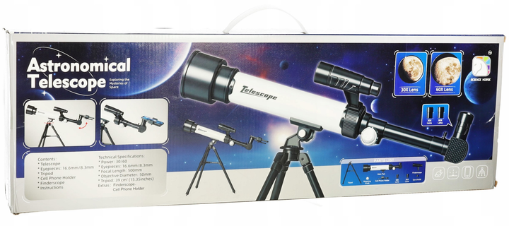 Teleskop astronomiczny dla dzieci KIK Luneta obserwacyjna ze statywem 30x 60x (5903039752566) - obraz 2