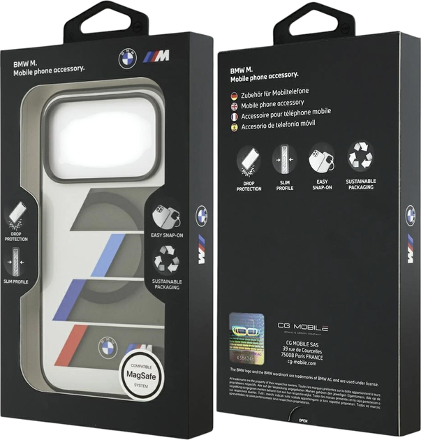 Панель BMW M IML Metal Buttons Tricolor Lines MagSafe для Apple iPhone 17 Pro Gray (BMHMP17L25HTTRIA) - зображення 8