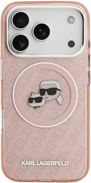 Etui Karl Lagerfeld IML Glitter Karl & Choupette Heads MagSafe do Apple iPhone 17 Pro Max Pink (3666339499082) - obraz 4