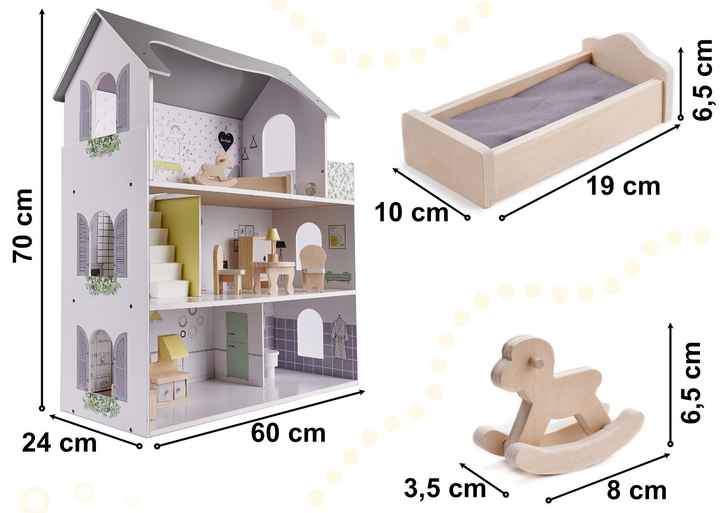 Drewniany domek dla lalek Kik MDF LED 70 cm Szary (KX6278) (5903039717794) - obraz 3