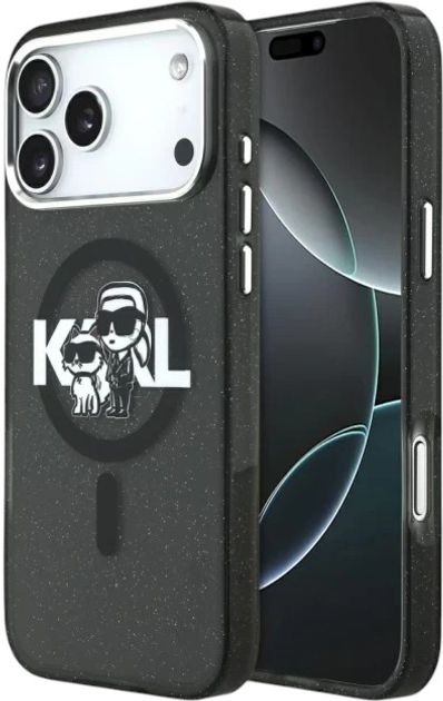 Панель Karl Lagerfeld IML Glitter Karl & Choupette Sketch MagSafe do Apple iPhone 17 Pro Black (3666339504496) - зображення 1
