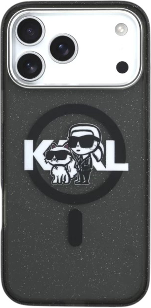 Панель Karl Lagerfeld IML Glitter Karl & Choupette Sketch MagSafe do Apple iPhone 17 Pro Black (3666339504496) - зображення 4