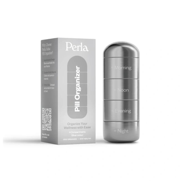 Органайзер для таблеток и витаминов, Pill Organizer Perla Helsa, 4 отсека, серебряный - Фото 1 Органайзер для таблеток и витаминов, Pill Organizer Perla Helsa, 4 отсека, серебряный - изображение 1