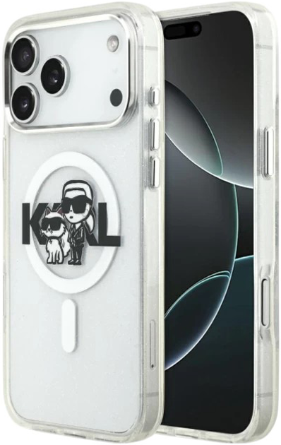 Панель Karl Lagerfeld IML Glitter Karl & Choupette Sketch MagSafe do Apple iPhone 17 Pro Transparent (3666339504533) - зображення 1