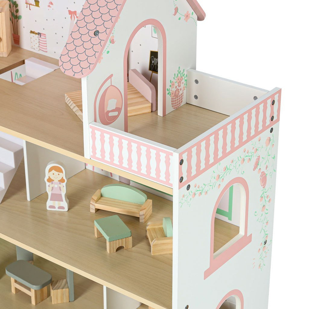 Drewniany domek dla lalek Kik Lulilo Peonio LED 70 cm Różowy (KX3053) (5903039767546) - obraz 9