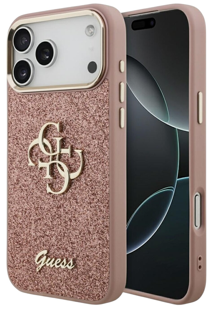 Панель Guess Fixed Glitter Big 4G MetalFrame для iPhone 17 Pro Pink - зображення 1