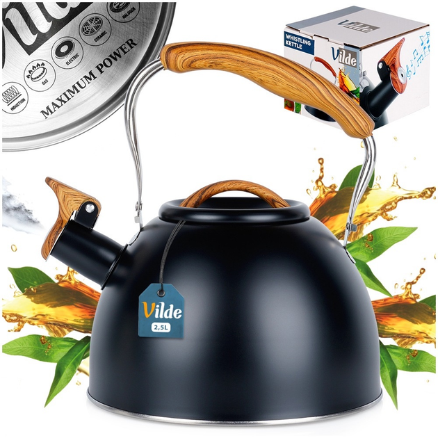 Czajnik Vilde z gwizdkiem stalowy Czarny 2.5 l (5904316479183) - obraz 4