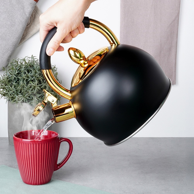 Czajnik Vilde z gwizdkiem stalowy Czarno-złoty 3 l (5904316479176) - obraz 7