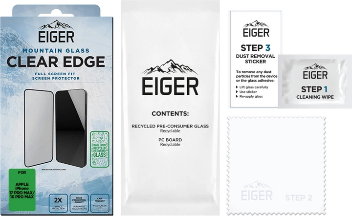 Захисне скло EIGER Mountain Glass CLEAR EDGE Screen Protector GRS для Apple iPhone 17 Pro Max / 16 Pro Max (EGSP01064) - зображення 2