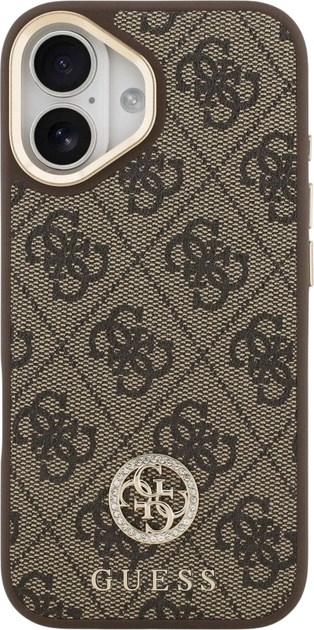 Панель Guess 4G Strass Logo & Big Strap Metal Buttons MagSafe для iPhone 17 Brown (3666339550950) - зображення 3
