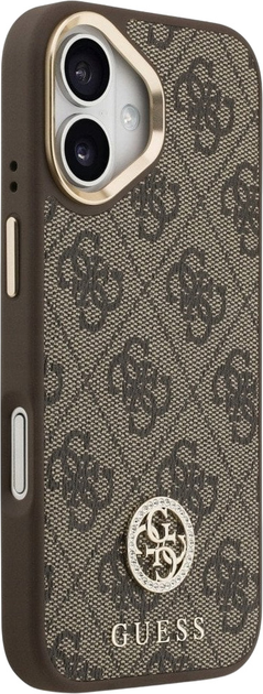 Панель Guess 4G Strass Logo & Big Strap Metal Buttons MagSafe для iPhone 17 Brown (3666339550950) - зображення 4