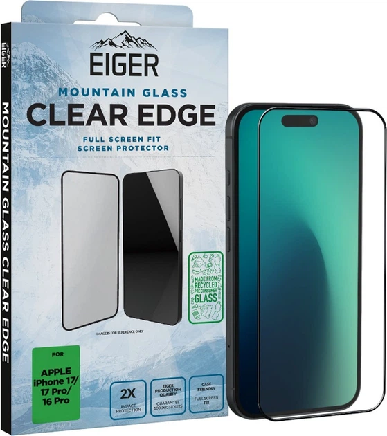 Захисне скло EIGER Mountain Glass CLEAR EDGE Screen Protector GRS для Apple iPhone 17/ 17 Pro/ 16 Pro (EGSP01065) - зображення 1