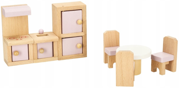 Mebelki do domku dla lalek Kik salon sypialnia łazienka kuchnia drewniane Różowe (KX3437) (5903039755789) - obraz 3