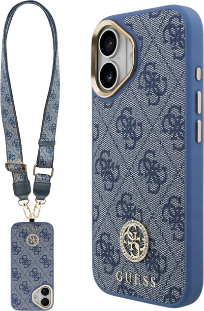 Панель Guess 4G Strass Logo & Big Strap Metal Buttons MagSafe для iPhone 17 Blue (3666339551254) - зображення 1