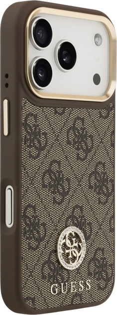 Панель Guess 4G Strass Logo & Big Strap Metal Buttons MagSafe для iPhone 17 Pro Brown (3666339550974) - зображення 4