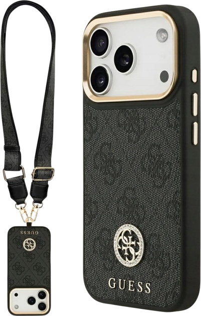 Панель Guess 4G Strass Logo & Big Strap Metal Buttons MagSafe для iPhone 17 Pro Black (3666339550820) - зображення 1