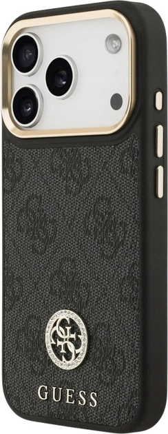 Панель Guess 4G Strass Logo & Big Strap Metal Buttons MagSafe для iPhone 17 Pro Black (3666339550820) - зображення 2