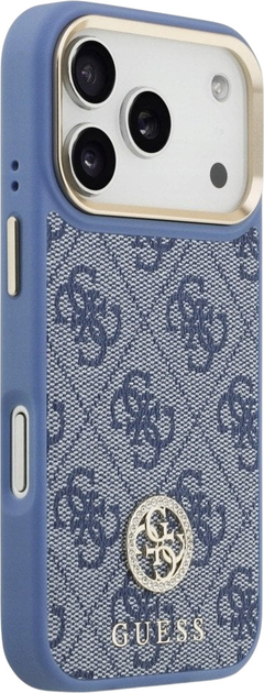 Панель Guess 4G Strass Logo & Big Strap Metal Buttons MagSafe для iPhone 17 Pro Blue (3666339551278) - зображення 4