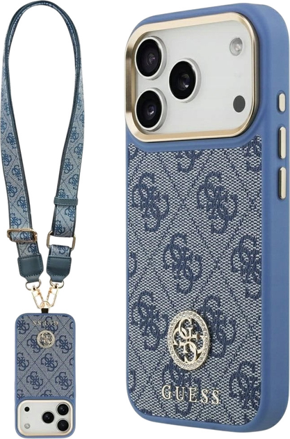 Панель Guess 4G Strass Logo & Big Strap Metal Buttons MagSafe для iPhone 17 Pro Max Blue (3666339551285) - зображення 1
