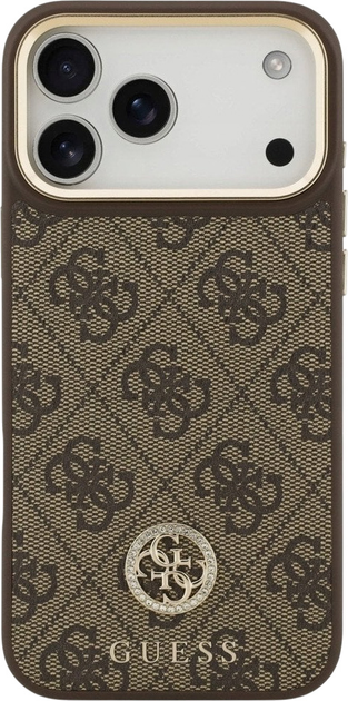 Панель Guess 4G Strass Logo & Big Strap Metal Buttons MagSafe для iPhone 17 Pro Max Brown (3666339550981) - зображення 3