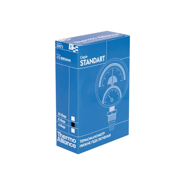 Термоманометр Thermo Alliance Standart 80 мм 1/2", нижнее подключение SD1726B - изображение 4