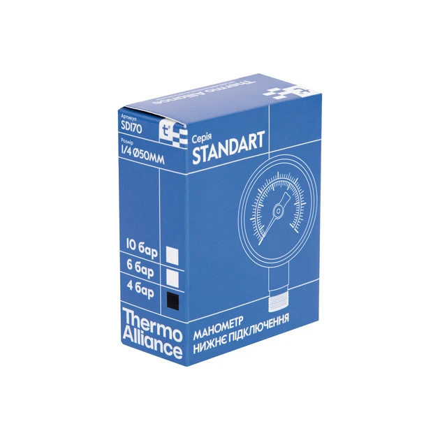 Манометр Thermo Alliance Standart 50 мм 1/4", нижнє підмикання SD1704B - Фото 7 Манометр Thermo Alliance Standart 50 мм 1/4", нижнє підмикання SD1704B - зображення 7