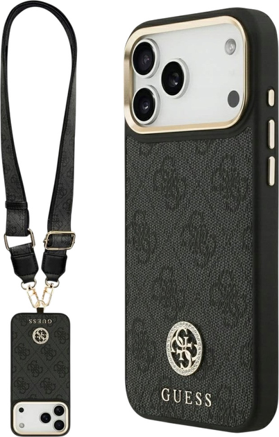Панель Guess 4G Strass Logo & Big Strap Metal Buttons MagSafe для iPhone 17 Pro Max Black (3666339550837) - зображення 1