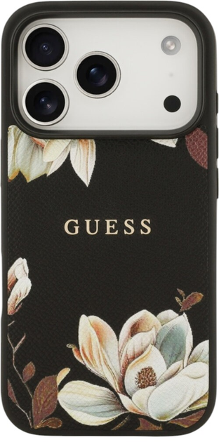 Панель Guess Grained Flowers Classic LogoMagSafe для iPhone 17 Pro Black - зображення 2