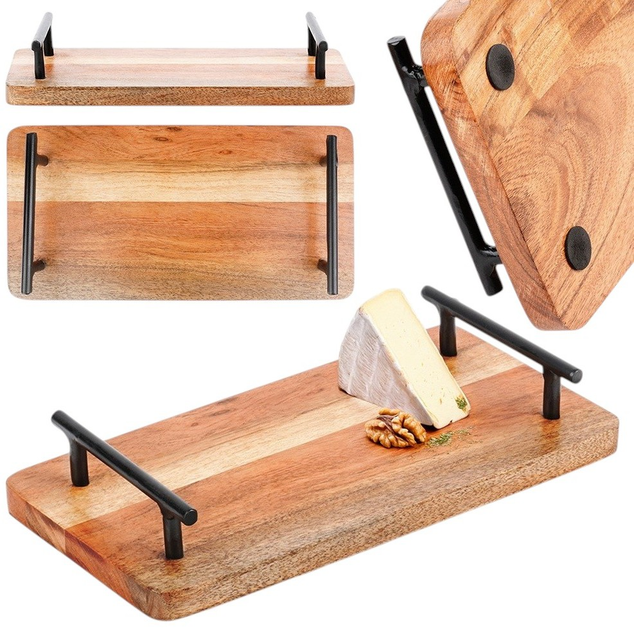 Taca do serwowania Vilde drewniana z uchwytami 30 x 5 x 15.5 cm (8721037187671) - obraz 3