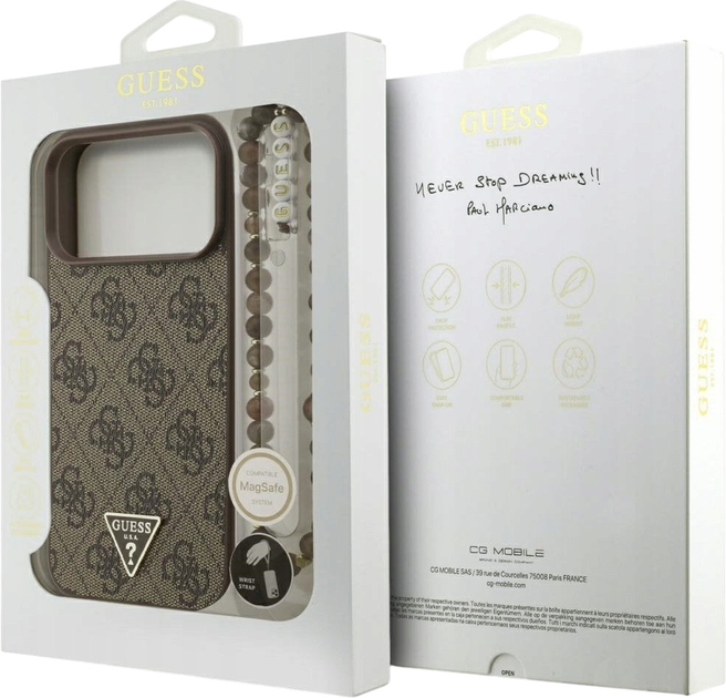 Etui plecki Guess 4G Strap Triangle Logo MagSafe do iPhone 17 Pro Max Brown (3666339526535) - obraz 8