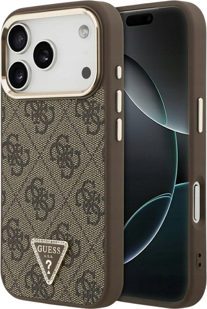 Etui plecki Guess 4G Triangle Logo MagSafe do iPhone 17 Pro Black/Gold (3666339520977) - obraz 1