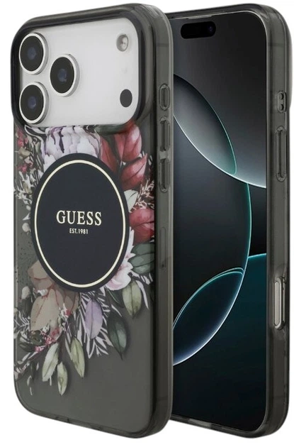 Etui Guess IML Flowers Pearl Strap MagSafe do iPhone 17 Pro Max Czarny - obraz 2