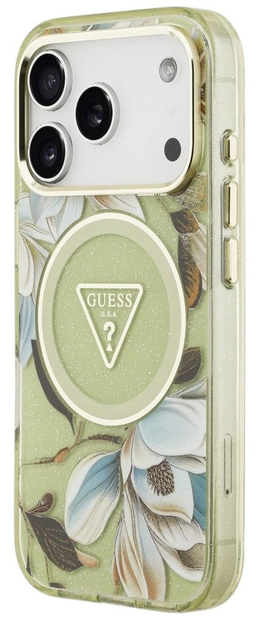 Панель Guess IML Glitter Flowers TriangleMagSafe для iPhone 17 Pro Max Green - зображення 2