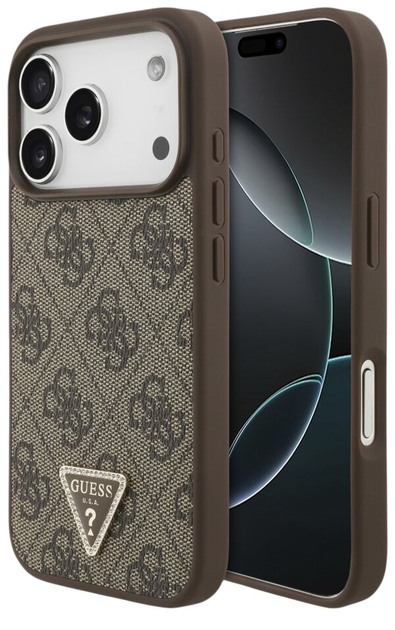 Панель Guess Leather 4G Triangle StrassMagSafe для iPhone 17 Pro Max Brown - зображення 1