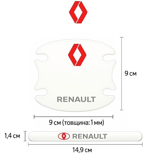 Защитная плёнка на и под ручки дверей для авто Renault Рено (набор 8 шт) - изображение 2