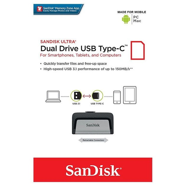USB флеш-накопитель SanDisk Ultra 32Gb Dual USB 3.1 Type-C (SDDDC2-032G-G46) [66624] - изображение 4