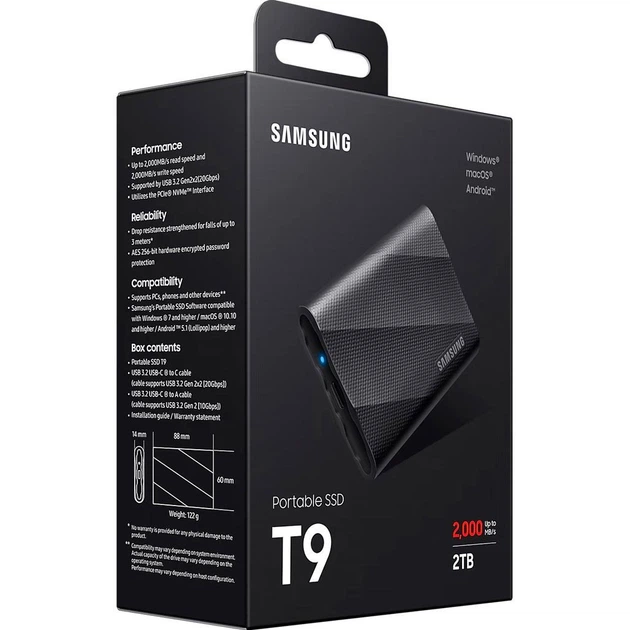 Внешний SSD накопитель Samsung T9 2TB Black (MU-PG2T0B/EU) [110247] - изображение 3