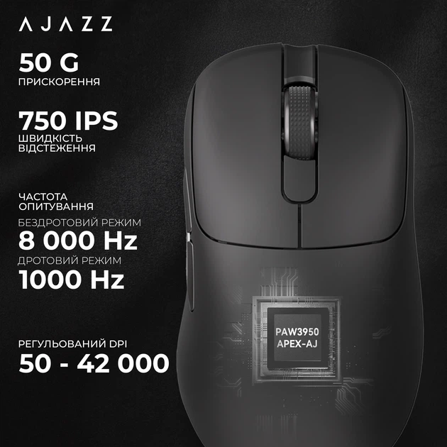 Мышь Ajazz AJ179 APEX Wireless/Bluetooth/USB Black Charging Dock